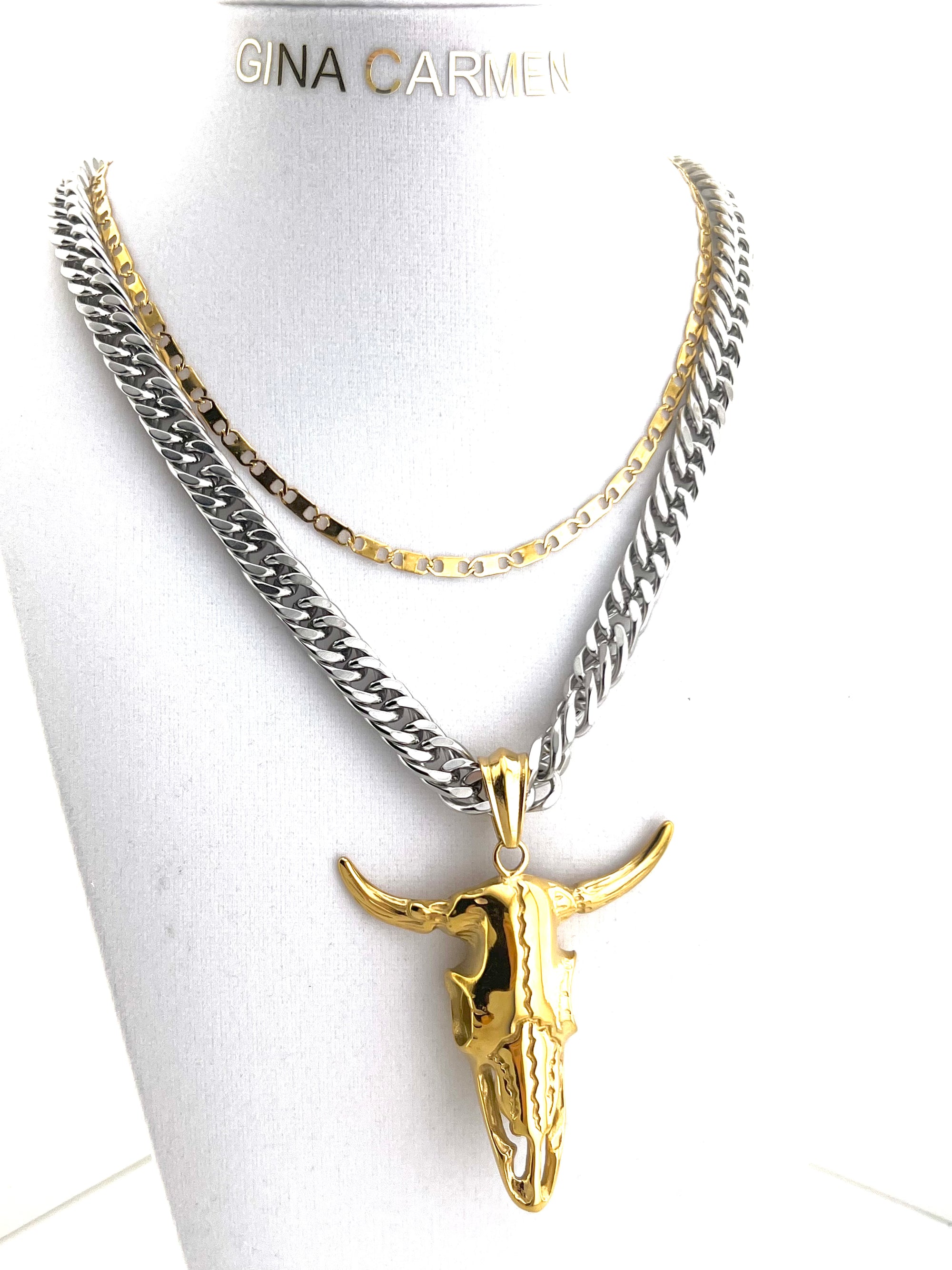 BIG BULL SKULL NECKLACE  74-57