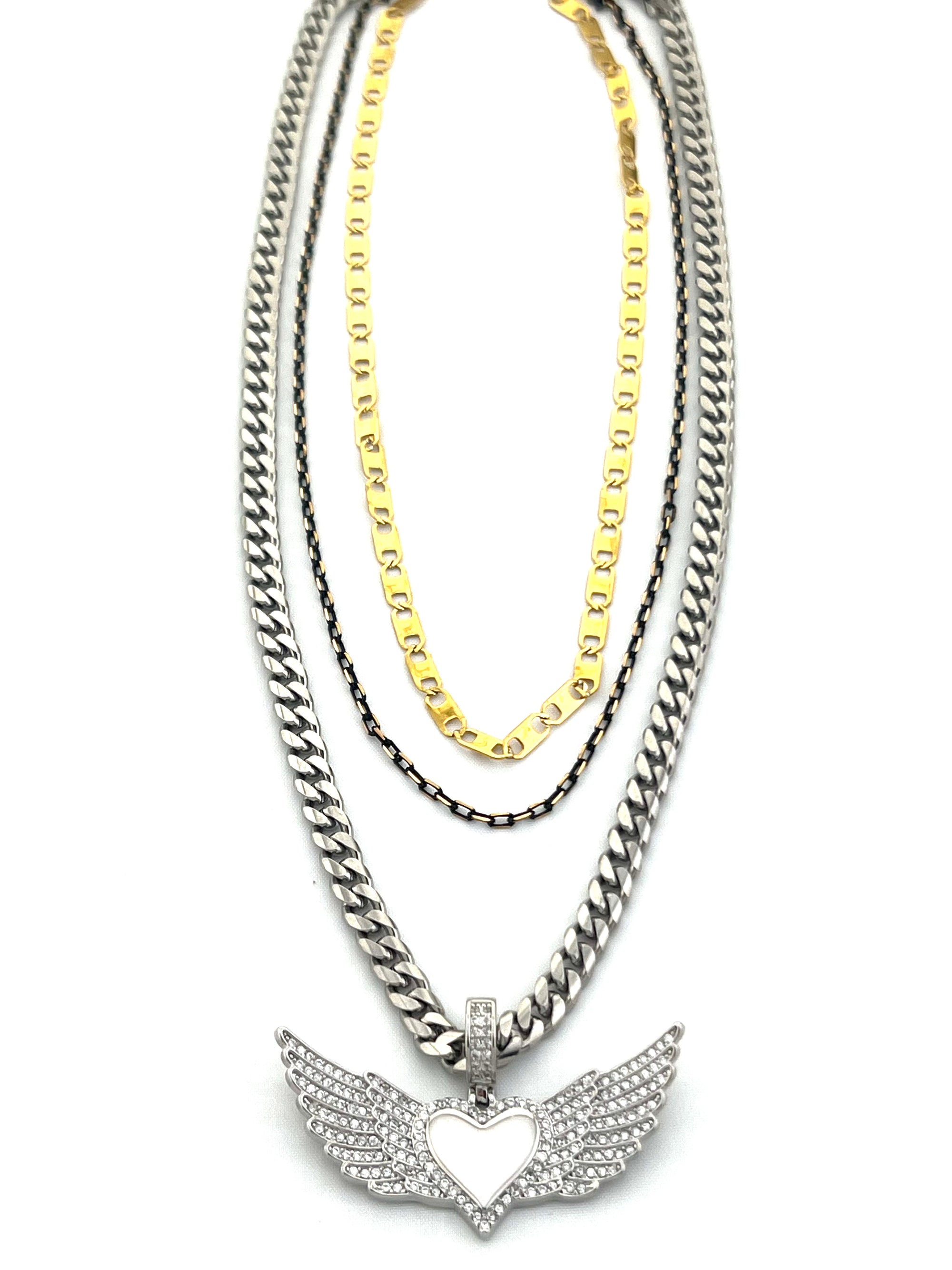 MIXED CHAIN FLUTTER HEART NECKLACE 146-47