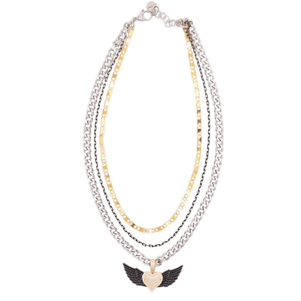 MIXED CHAIN FLUTTER HEART NECKLACE 146-47